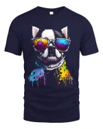 Color Splash Cool Dog Tee with Retro Sunglasses Vibe - navy t-shirt on white background