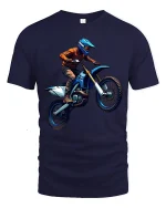 Extreme Motocross Rider Jump Graphic Tee for Dirt Fans - navy t-shirt on white background