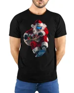 Extreme Snowboarding Santa Tee for Fun Holiday Style - model wearing black tee with hands behind back
