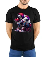 Heartbroken Skeleton Streetwear Tee for Urban Style Lovers - model wearing black tee with hands behind back