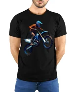 Extreme Motocross Rider Jump Graphic Tee for Dirt Fans - model wearing black tee with hands behind back