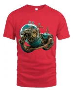 Steampunk Cosmic Motorcycle Adventure Graphic Tee - red t-shirt on white background
