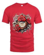 Steampunk Red Rose Clockwork Fantasy Graphic Tee - red t-shirt on white background