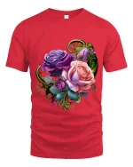 Elegant Purple and Pink Rose Bouquet Graphic Tee - red t-shirt on white background