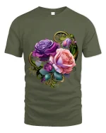 Elegant Purple and Pink Rose Bouquet Graphic Tee - military green t-shirt on white background