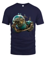 Steampunk Cosmic Motorcycle Adventure Graphic Tee - navy t-shirt on white background