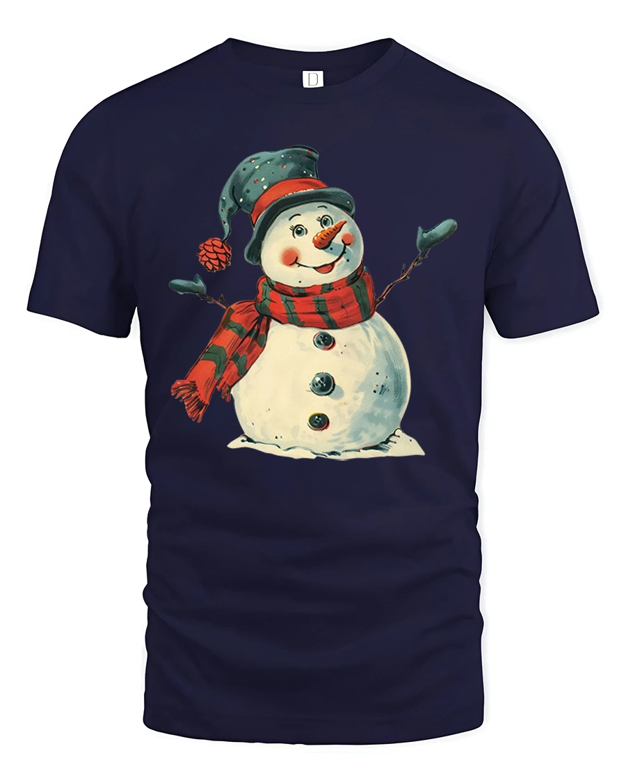 Jolly Christmas Snowman Graphic Tee with Cozy Hat - 1 Jolly Christmas Snowman Graphic Tee with Cozy Hat - navy t-shirt on white background