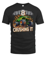 Monster Truck 8 Crushing It Racing Power T-Shirt - black t-shirt on white background