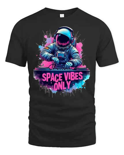 Space Vibes Only Astronaut DJ Cosmic Music T-Shirt - black t-shirt on white background