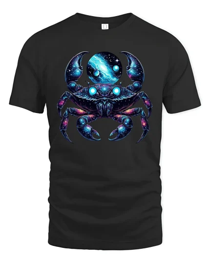 Cosmic Galaxy Crab Moonlight Energy T-Shirt - black t-shirt on white background