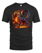 Fire Cat Inferno Spirit Power Fantasy T-Shirt - black t-shirt on white background