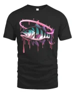 Neon Fish Splash Hooked Vibes Retro Fishing T-Shirt - black t-shirt on white background