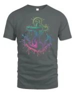 Neon Anchor Splash Art Nautical Ocean Vibes T-Shirt - gray t-shirt on white background