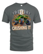 Monster Truck 8 Crushing It Racing Power T-Shirt - gray t-shirt on white background