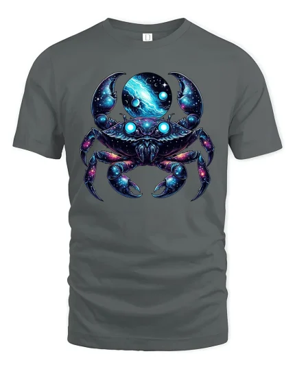 Cosmic Galaxy Crab Moonlight Energy T-Shirt - gray t-shirt on white background