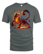 Fire Cat Inferno Spirit Power Fantasy T-Shirt - gray t-shirt on white background