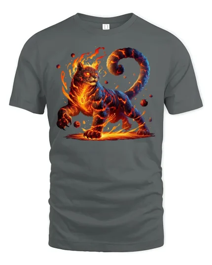 Fire Cat Inferno Spirit Power Fantasy T-Shirt - gray t-shirt on white background