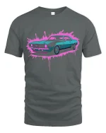 Retro Muscle Car Neon Splash Street Style T-Shirt - gray t-shirt on white background