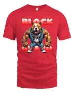 Block Guard Bulldog Power Muscle Street Style T-Shirt - red t-shirt on white background