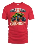Monster Truck 8 Crushing It Racing Power T-Shirt - red t-shirt on white background