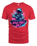 Space Vibes Only Astronaut DJ Cosmic Music T-Shirt - red t-shirt on white background