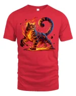Fire Cat Inferno Spirit Power Fantasy T-Shirt - red t-shirt on white background
