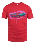 Retro Muscle Car Neon Splash Street Style T-Shirt - red t-shirt on white background
