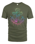 Neon Anchor Splash Art Nautical Ocean Vibes T-Shirt - military green t-shirt on white background