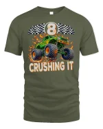 Monster Truck 8 Crushing It Racing Power T-Shirt - military green t-shirt on white background