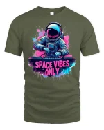 Space Vibes Only Astronaut DJ Cosmic Music T-Shirt - military green t-shirt on white background