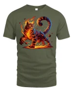 Fire Cat Inferno Spirit Power Fantasy T-Shirt - military green t-shirt on white background