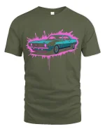 Retro Muscle Car Neon Splash Street Style T-Shirt - military green t-shirt on white background