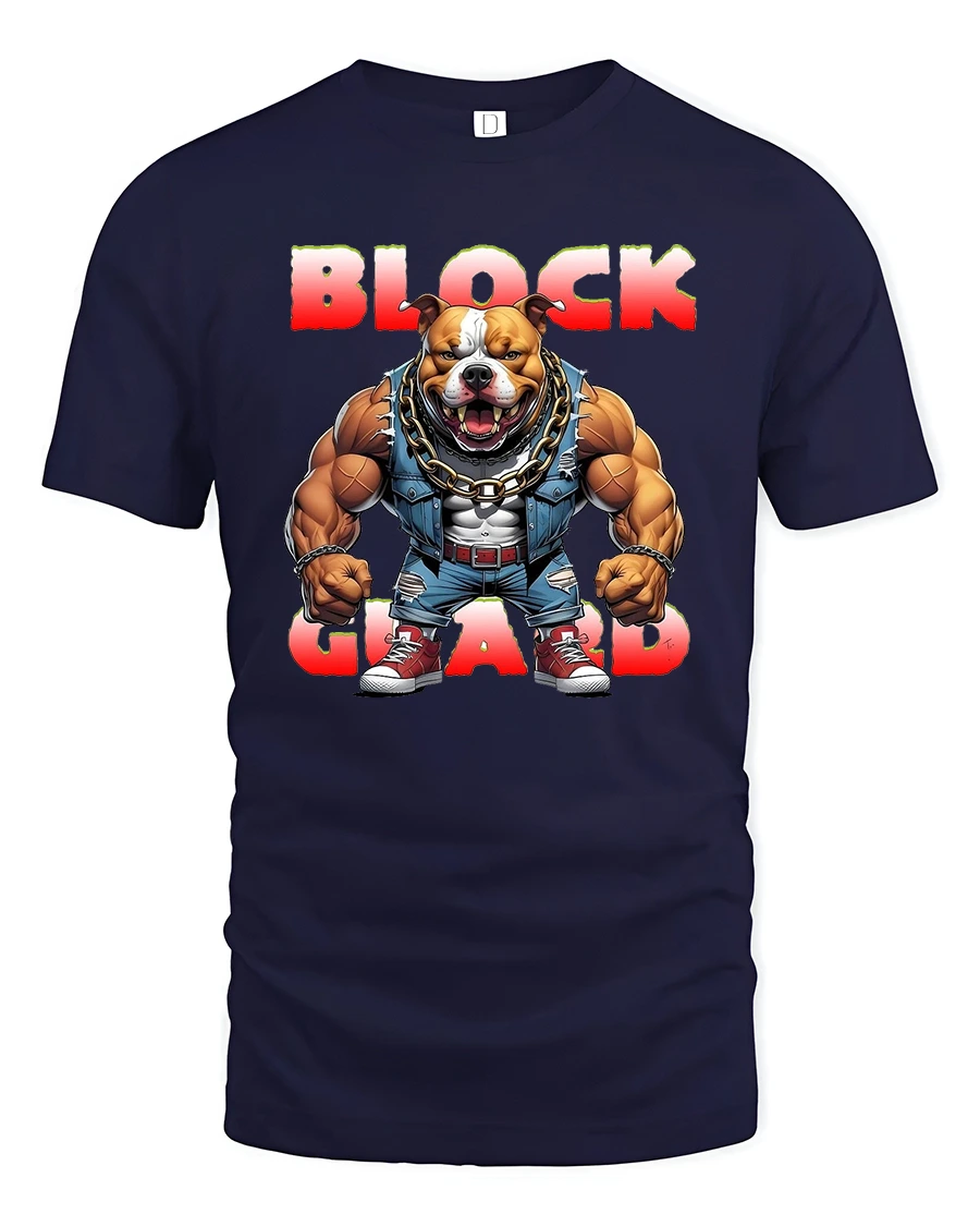 Block Guard Bulldog Power Muscle Street Style T-Shirt - 1 Block Guard Bulldog Power Muscle Street Style T-Shirt - navy t-shirt on white background