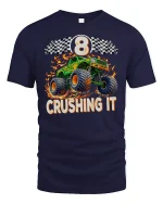 Monster Truck 8 Crushing It Racing Power T-Shirt - navy t-shirt on white background