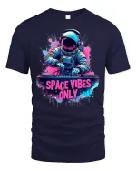 Space Vibes Only Astronaut DJ Cosmic Music T-Shirt - navy t-shirt on white background