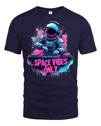 Space Vibes Only Astronaut DJ Cosmic Music T-Shirt - navy t-shirt on white background