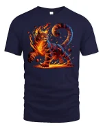 Fire Cat Inferno Spirit Power Fantasy T-Shirt - navy t-shirt on white background
