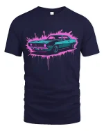 Retro Muscle Car Neon Splash Street Style T-Shirt - navy t-shirt on white background