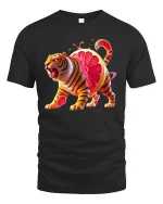 Ferocious Citrus Tiger Tee with Vibrant Grapefruit Art Print - black t-shirt on white background