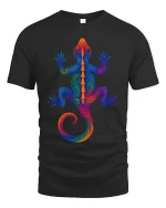 Vibrant Rainbow Gecko Art Tee for Lizard Lovers and Trend Fans - black t-shirt on white background