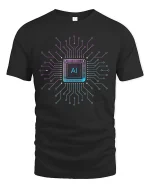 AI Circuit Power Tee - Futuristic Tech Chip Design T-Shirt - black t-shirt on white background