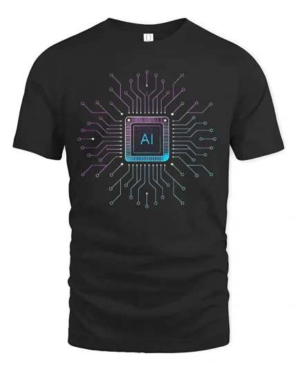 AI Circuit Power Tee - Futuristic Tech Chip Design T-Shirt - black t-shirt on white background