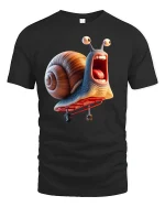 Turbo Snail Skateboarding Tee - Funny Cartoon Speed T-Shirt - black t-shirt on white background