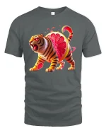 Ferocious Citrus Tiger Tee with Vibrant Grapefruit Art Print - gray t-shirt on white background