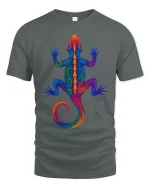 Vibrant Rainbow Gecko Art Tee for Lizard Lovers and Trend Fans - gray t-shirt on white background