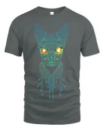 Cyber Circuit Cat Glow Tee for Sci-Fi Fans and Tech Lovers - gray t-shirt on white background
