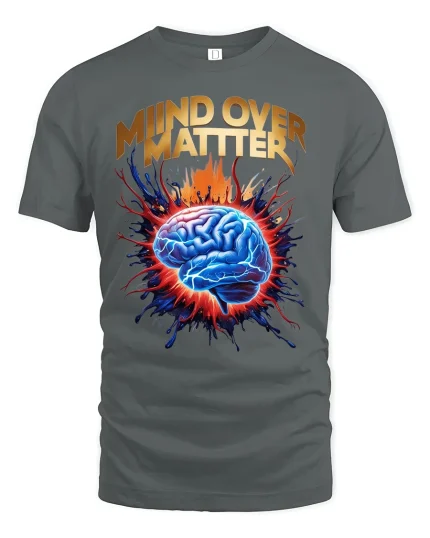 Mind Over Matter Motivation Tee with Exploding Brain Graphic Art - gray t-shirt on white background