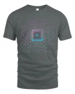 AI Circuit Power Tee - Futuristic Tech Chip Design T-Shirt - gray t-shirt on white background
