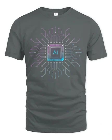 AI Circuit Power Tee - Futuristic Tech Chip Design T-Shirt - gray t-shirt on white background