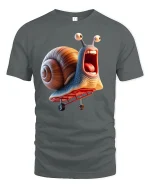 Turbo Snail Skateboarding Tee - Funny Cartoon Speed T-Shirt - gray t-shirt on white background